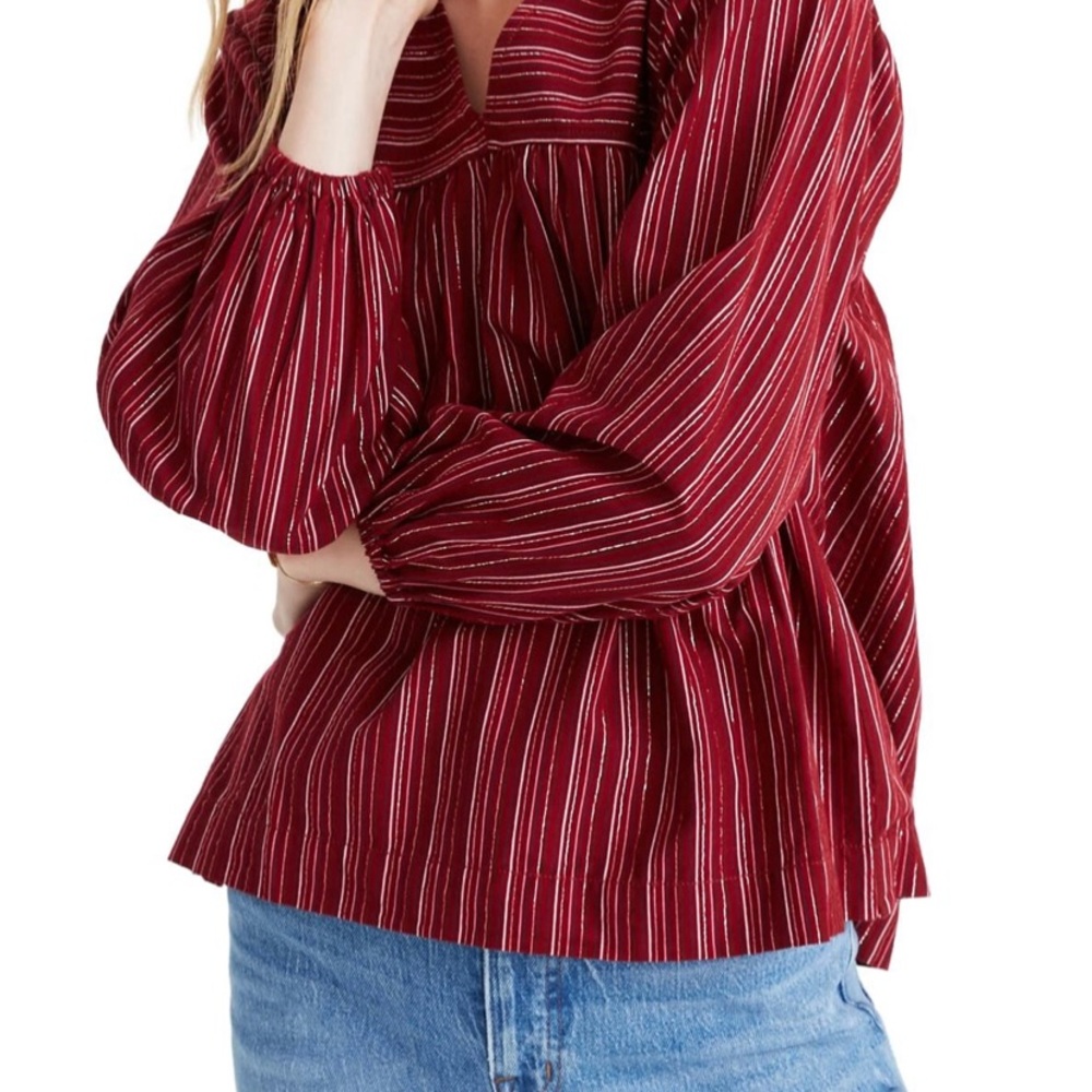 New Madewell stripes silver blouse medium